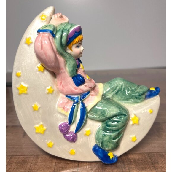 Rare Porcelain Musical Figurine Boy On Moon Schmid Vandarith Originals, No Music - Picture 2 of 6